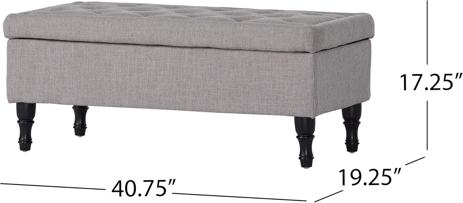 Storage Ottoman Bench, 40 Inch Tufted Ottoman with Storage Compartment and Solid Wood Legs, Multi-Purpose Foot of Bed Bench for Living Room, Bedroom, Entryway, Linen Fabric (Grey)