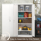 GREATMEET Metal Garage Storage Cabinet with 2 Doors and Shelves - 72" x 34" x 18" Steel Lockable File Cabinet, White Locking Tool Cabinets for Office Home Garage Gym School