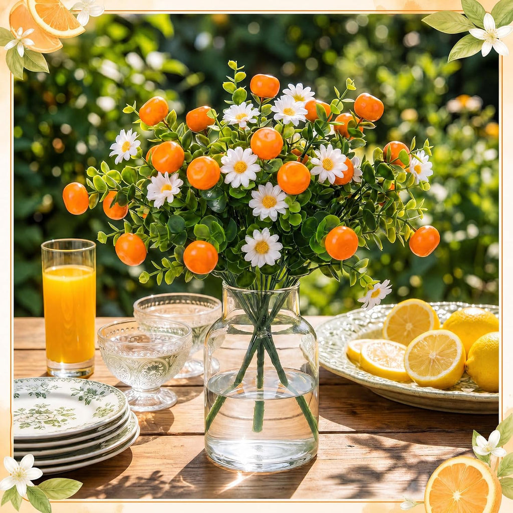 Tigeen 6 Pack Orange for Decoration Fake Orange Branches Artificial Vivid Faux Fruit Tables Centerpiece for Kitchen Stem Fruits for Home Spring Summer Decor