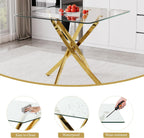 36 Inch Dining Table Set for 4, Modern Square Tempered Glass Top, Gold Finish Stainless Steel Legs Table and PU Leather Chairs for Dining Room, Living Room, Kitchen, Beige with Gold Base
