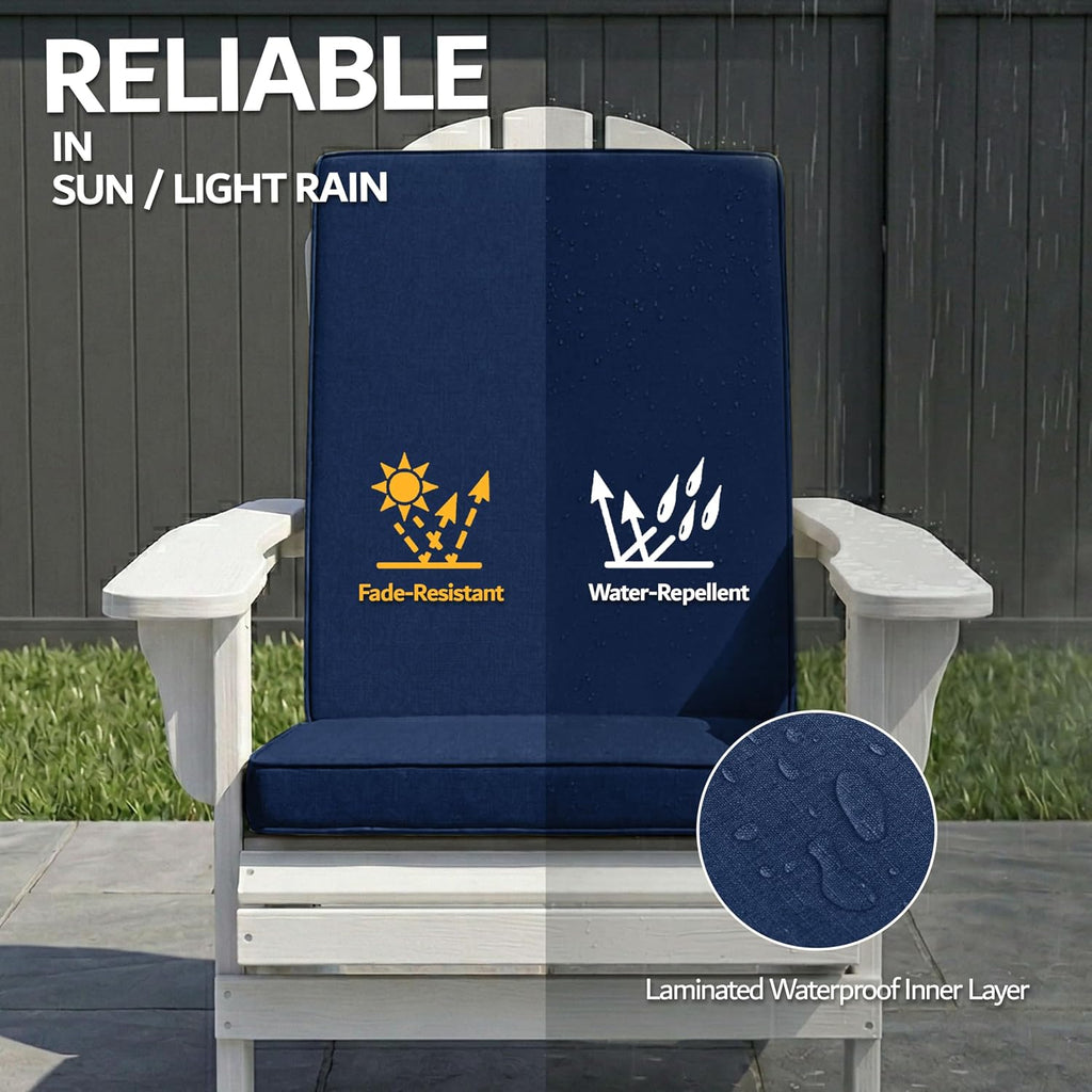Adirondack Chair Cushion - Removable Cover, Water-Repellent & Fade-Resistant Faux Linen, Securing Straps, Non-Slip Bottom, Fit for Most Outdoor Adirondack & Rocking Chairs - Navy