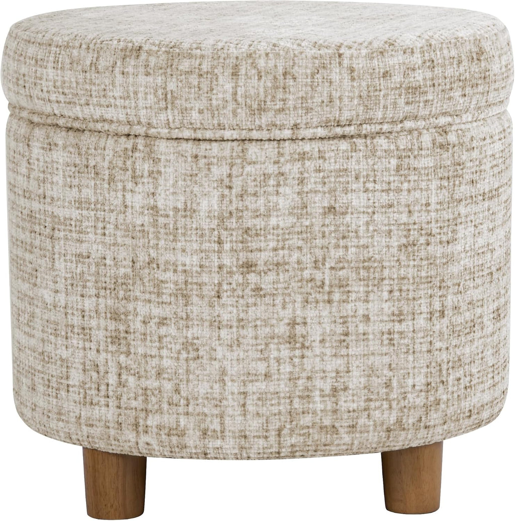 HomePop 19" Round Storage Ottoman - Cream Textural Woven