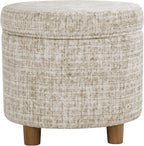 HomePop 19" Round Storage Ottoman - Cream Textural Woven