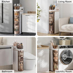 VECELO 3-Tier Slim Bathroom Storage Cabinet with Wheels, Skinny Bathroom Storage Cabinet with Drawers, Toilet Paper Holder, Movable Narrow Floor Cabinet for Small Space, Bathroom