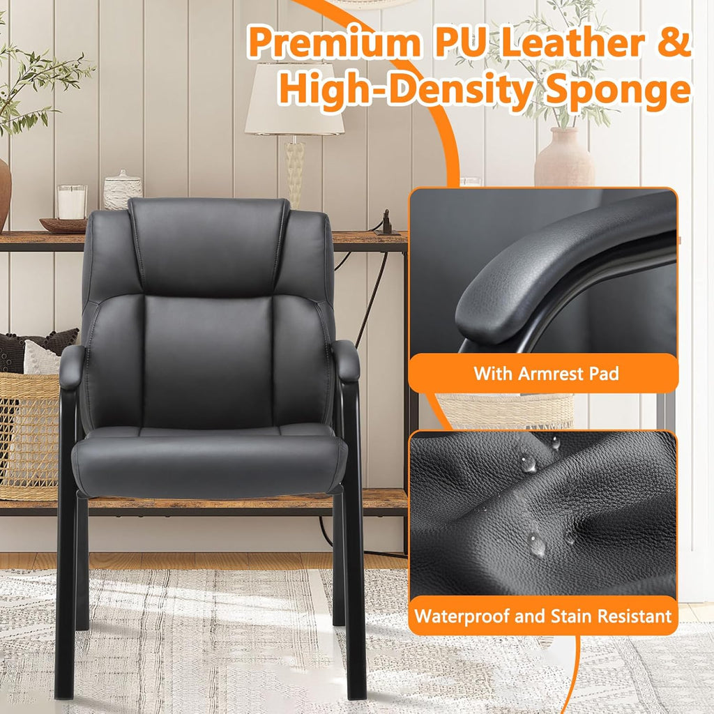 CLATINA Leather Waiting Room Chairs for Reception Set of 8, Guest Chairs with Padded Arm Rest, Office Chairs No Wheels, Comfy Meeting Room Chair and Computer Desk Chair for Office, Home, Black
