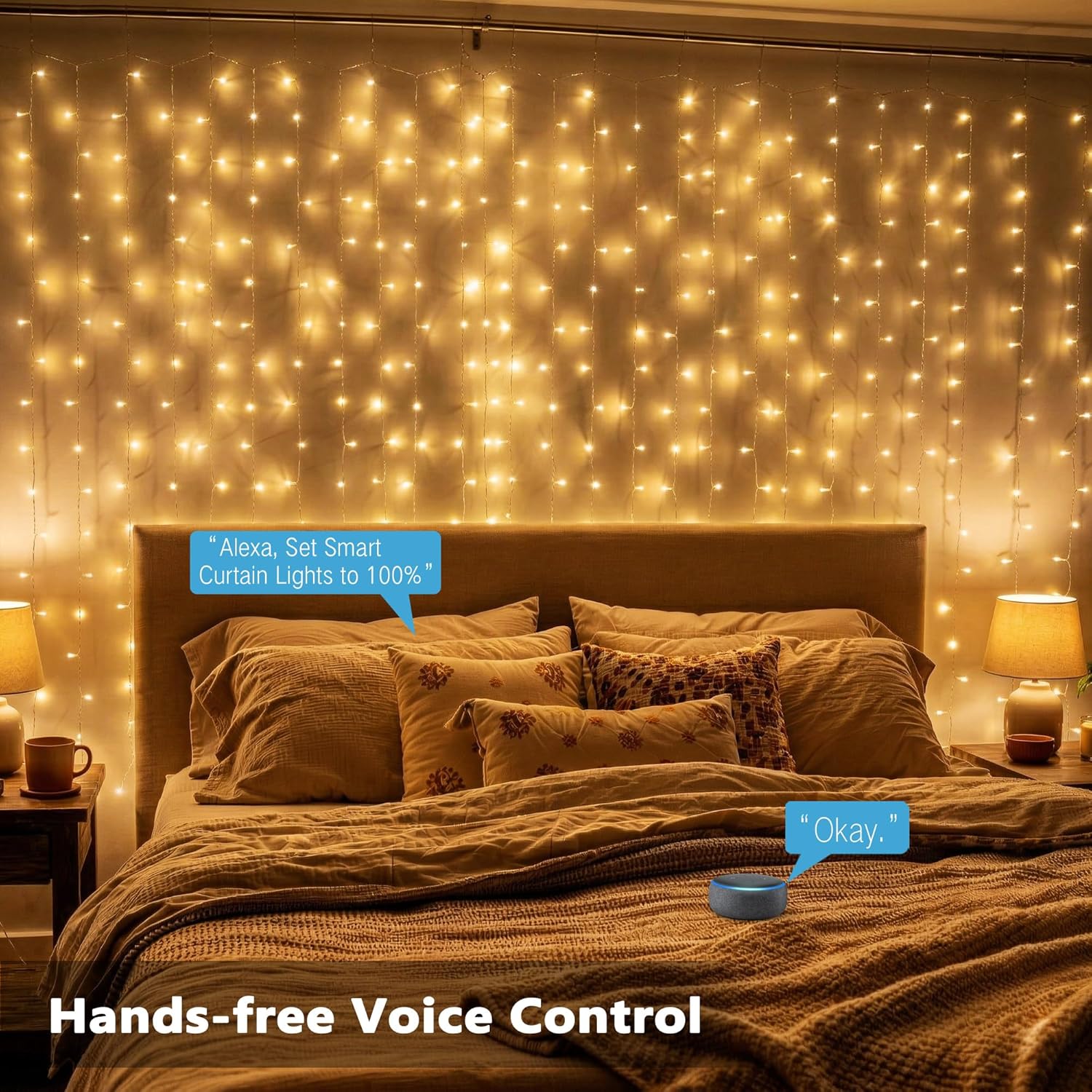 Brizled Smart Curtain Lights, 390 LED 9.8x6.3Ft Curtain Lights Outdoor, App & Voice Control Plug in Music Sync Curtain String Lights for Bedroom Wall Wedding Window Party Backdrop Indoor, Warm White
