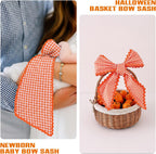 DYSHAYEN Wreath Sash for Front Door,Canvas RIC Rac Trim Wreath Accessories for Yard Doorway Indoor Outdoor Bridal Shower Easter Home (Orange Plaid-Orange Trim)