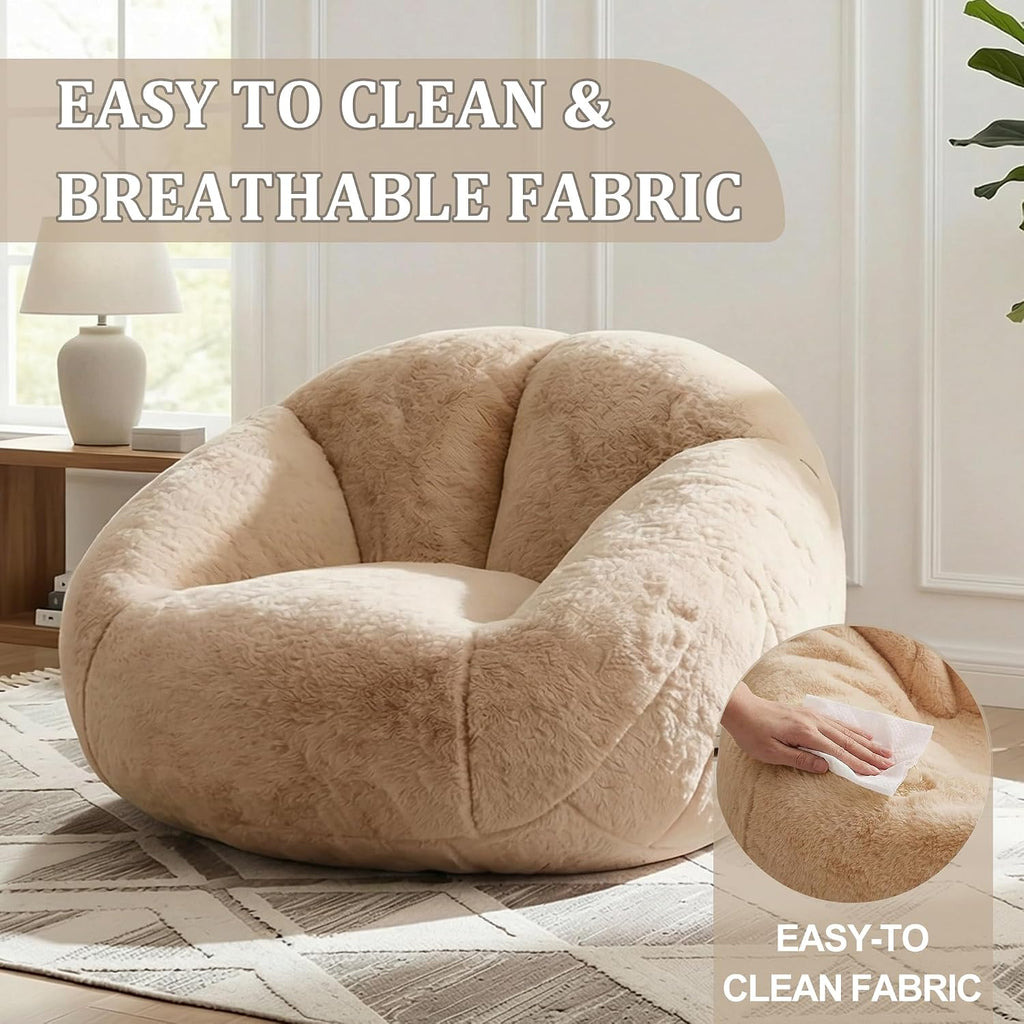 MOJAY Bean Bag Chair for Adults, Floral Shaped Bean Bags, Deep Sink-in Breathable Memory Foam Teen Bean Bag Chair, Easy to Clean Faux Fur Bean Bag Sofa, Comfy Chair for Living Room & Dorm (Camel)