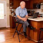 Folding Stool with Back,1Pcs Height for Kitchen Counter & Bar Table, Tall Foldable Stool Chair Portable Adult Seat Leather Padded Kitchen Shop Comfortable and Sturdy 29.5 Inch