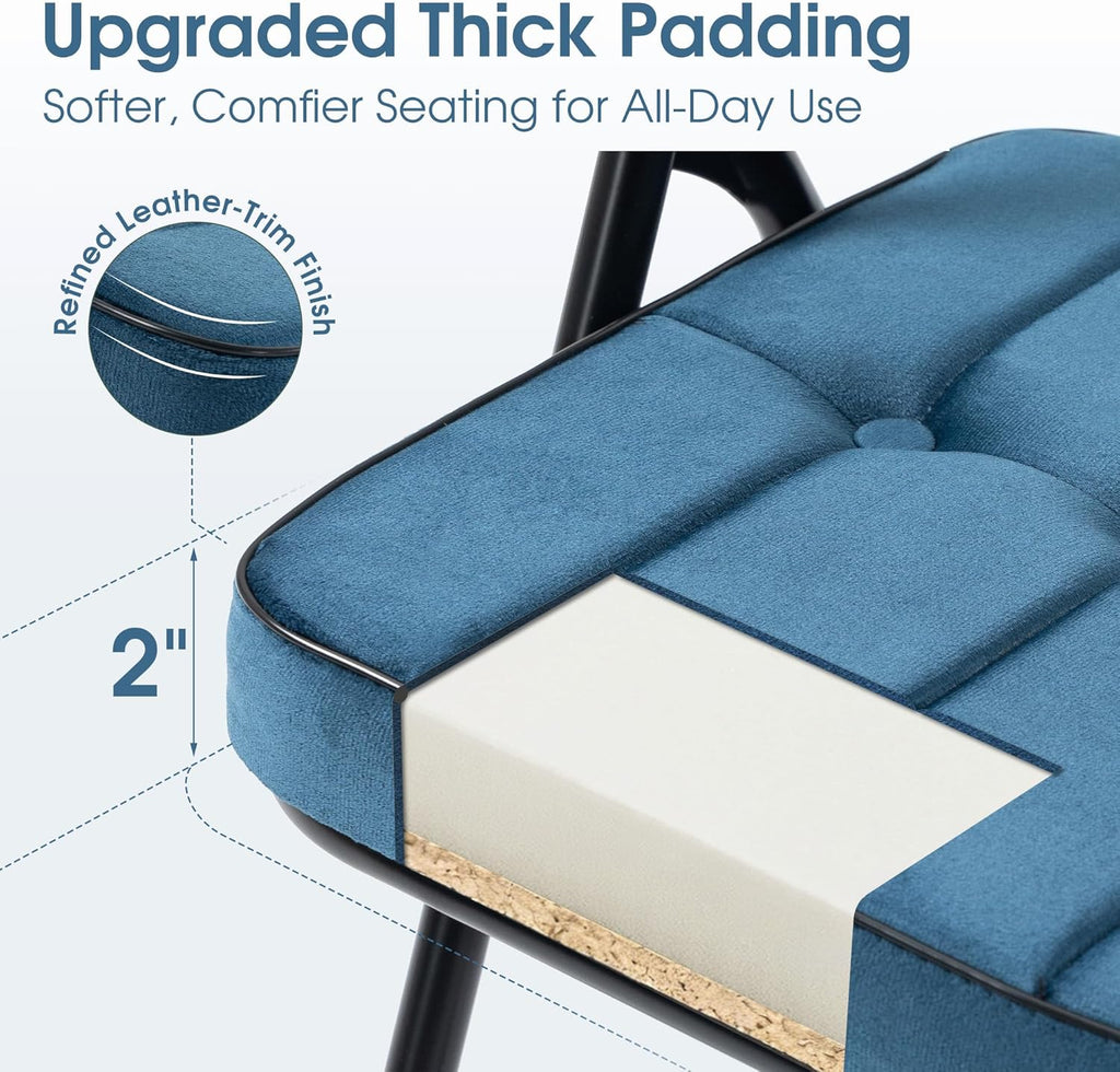 Padded Folding Chairs Set of 4, Heavy Duty Folding Chairs with Cushion, Portable and Comfortable Sets for Dining, Office, Party, Card Table Bule
