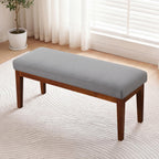 43.5" Upholstered Bedroom Bench, Linen Entryway Bench with Solid Wood Legs, End of Bed Bench with Cushion, Dining Bench for Living Room, Bedroom, Hallway, Light Grey