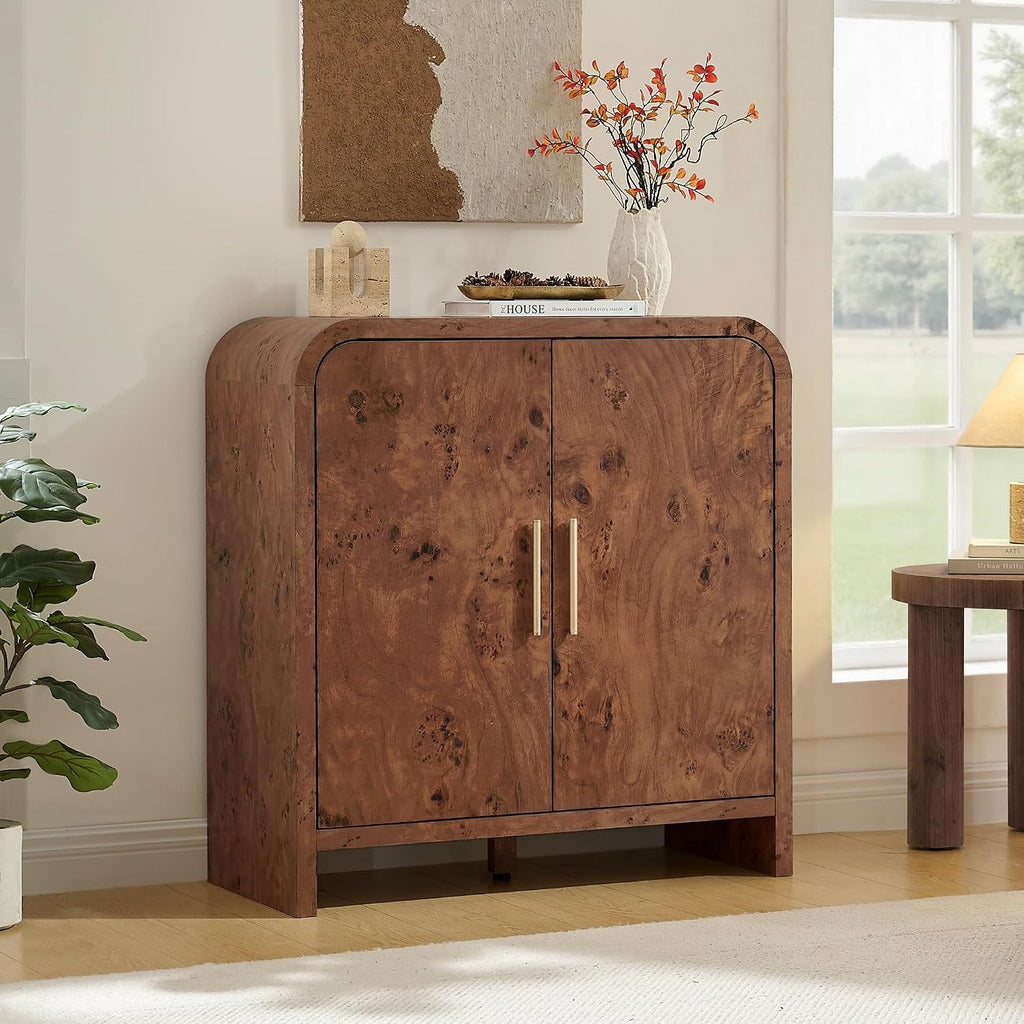 Set of 2 Sideboard Buffet Cabinet, Buffet Cabinet with Storage and 2 Adjustable Shelves, Sideboard credenza Cabinet for Kitchen Entryway, Dark Walnut Burl