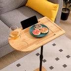 C-Shaped Oval Couch Tray Table， 360°Swivel Wider TV Tray Table Sofa Bamboo Height Adjustable Side Table with Slots for Bed & Chairs in Living Room Bedroom (Oval)