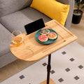 Bamboo C Shaped End Table, Height Adjustable 16.73"-30.11", 360° Swivel Sofa Side Table with Phone & Tablet Slot, TV Tray for Snacks, Laptop