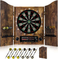 Electronic Dart Board, Decorative Dart Board Cabinet for Adults | [12*Bronze Soft Tip Darts] [Cricket Game Mode]- Wooden Electric Dartboard Cabinet for Family Game Rooms [VINTAGE]