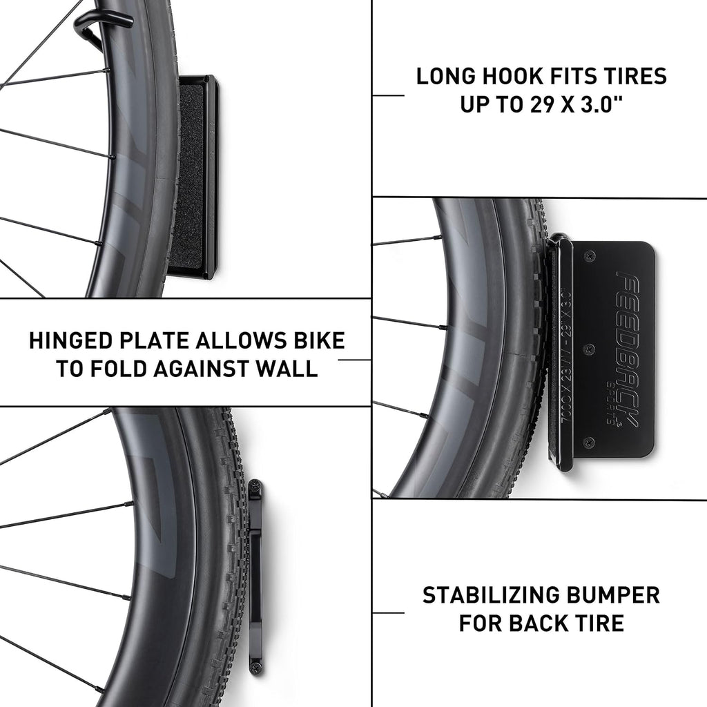 FEEDBACK SPORTS | Velo Hinge 2.0 (Single) Pivoting Swivel Bike Wall Mount | Vertical Bicycle Hanger | Garage Fold Away Bike Hook | Road, Gravel, Mountain Bike Compatible