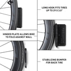 FEEDBACK SPORTS | Velo Hinge 2.0 (Single) Pivoting Swivel Bike Wall Mount | Vertical Bicycle Hanger | Garage Fold Away Bike Hook | Road, Gravel, Mountain Bike Compatible