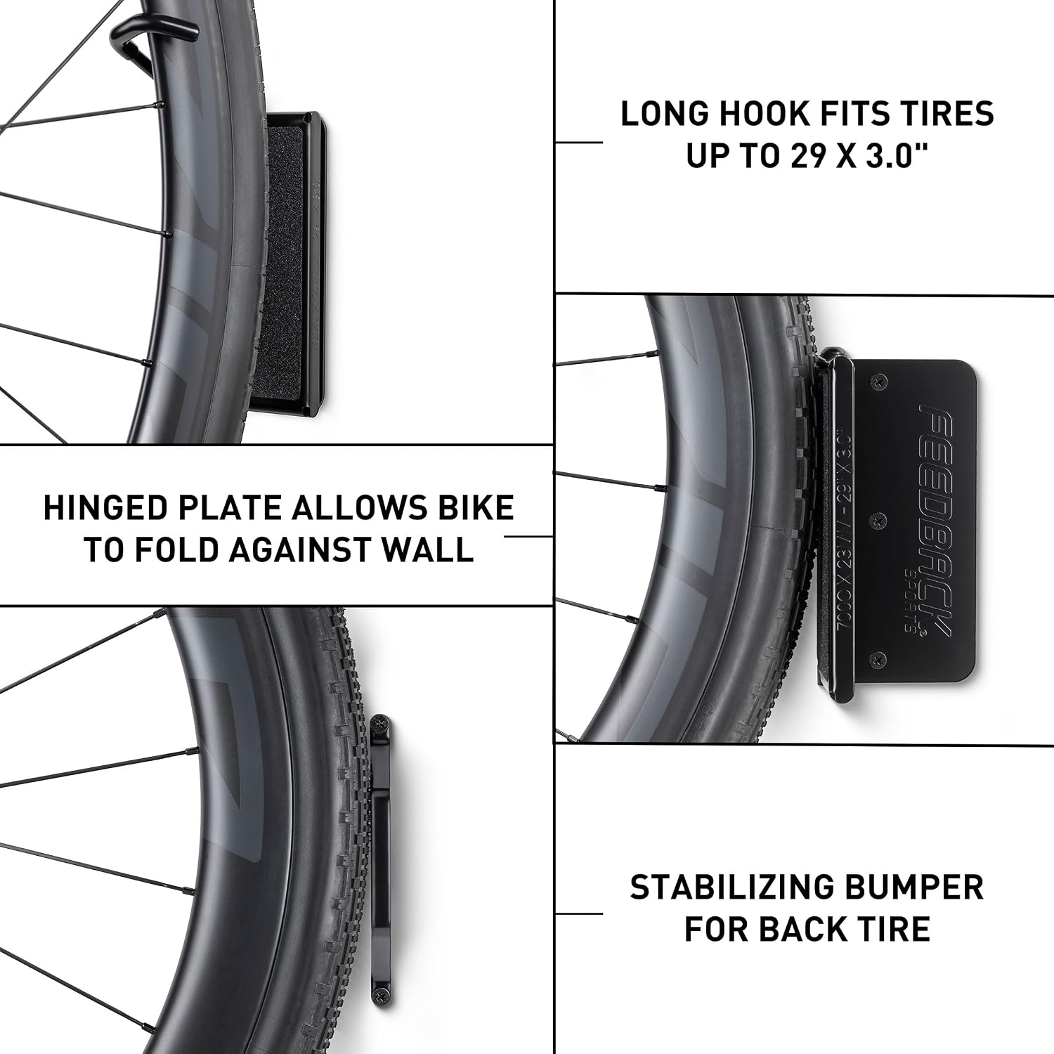 FEEDBACK SPORTS | Velo Hinge 2.0 (Single) Pivoting Swivel Bike Wall Mount | Vertical Bicycle Hanger | Garage Fold Away Bike Hook | Road, Gravel, Mountain Bike Compatible