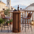 Bar Table, 39.37" H Round Bistro Table Fluted Pub Table with Base & Metal Ring Footrest Wood Cocktail Desk for Patio, Coffee House, Living Room, Kitchen, Small Space [Chairs Not Included]