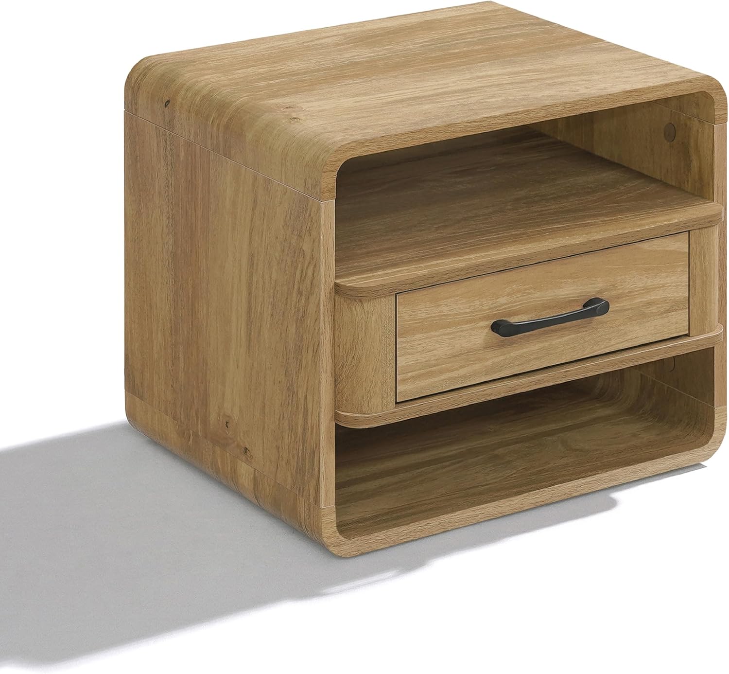 LuxenHome Modern Nightstand with Drawer and Open Shelf,15.7" H Wood Accent End Table and Night Stand with Rounded Corners, Small Bedside Table with Storage for Bedroom，Living Room