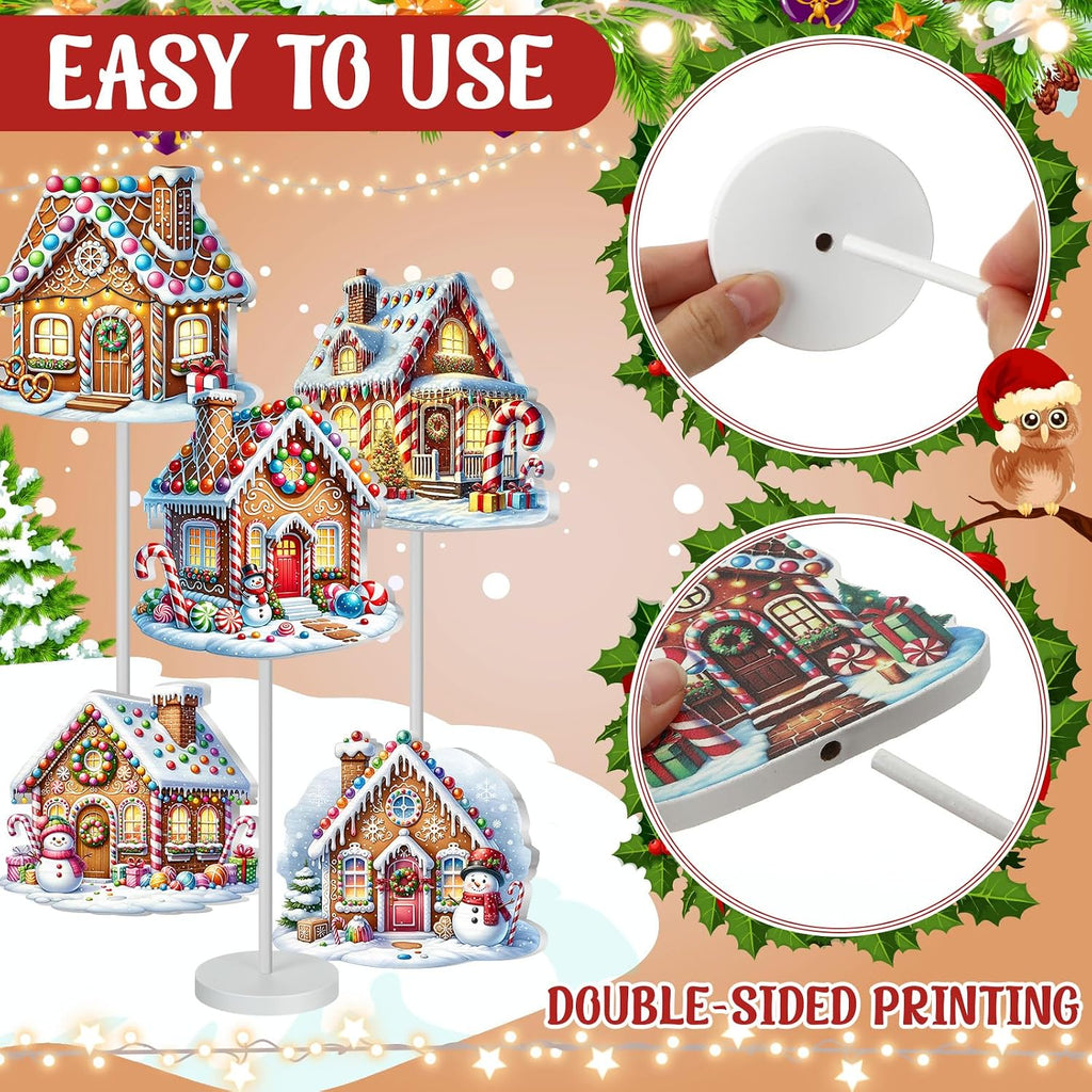 Geelin 10 Pcs Christmas Gingerbread Table Decoration Gingerbread House Decor Christmas Centerpiece for Tables Gingerbreads Theme Tabletop Gift for Xmas Holiday Desk Home Office Party Supplies Decor