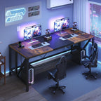 YATINEY 70.9" Computer Desk with Power Outlets, Gaming Desk, Large Office Executive Desk Workstation, Business Furniture for Home Office, Study, Rustic Brown and Black DN18UBR