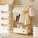 Dress Up Rack - Clothing Rack with Storage Box, Dress Up Storage, Small Foldable Bamboo Garment Stand with Hanging Rods, Dress Up Holder