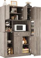 Virubi 70" Large Kitchen Pantry Storage Cabinet with Doors and Shelves, Wood Farmhouse Tall Buffet Cabinet with Hutch and Drawers, Large Cupboard with Pull-Out Side Cabinet, Freestanding (Brown)