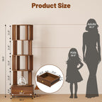 4 Tier Wood Rotating Bookshelf, 360° Spinning Bookshelf Tower with Lockable Wheels, Round Revolving Bookcase for Bedroom, Small Space, Corner, Office, Reading Nooks, Hallways, Walnut
