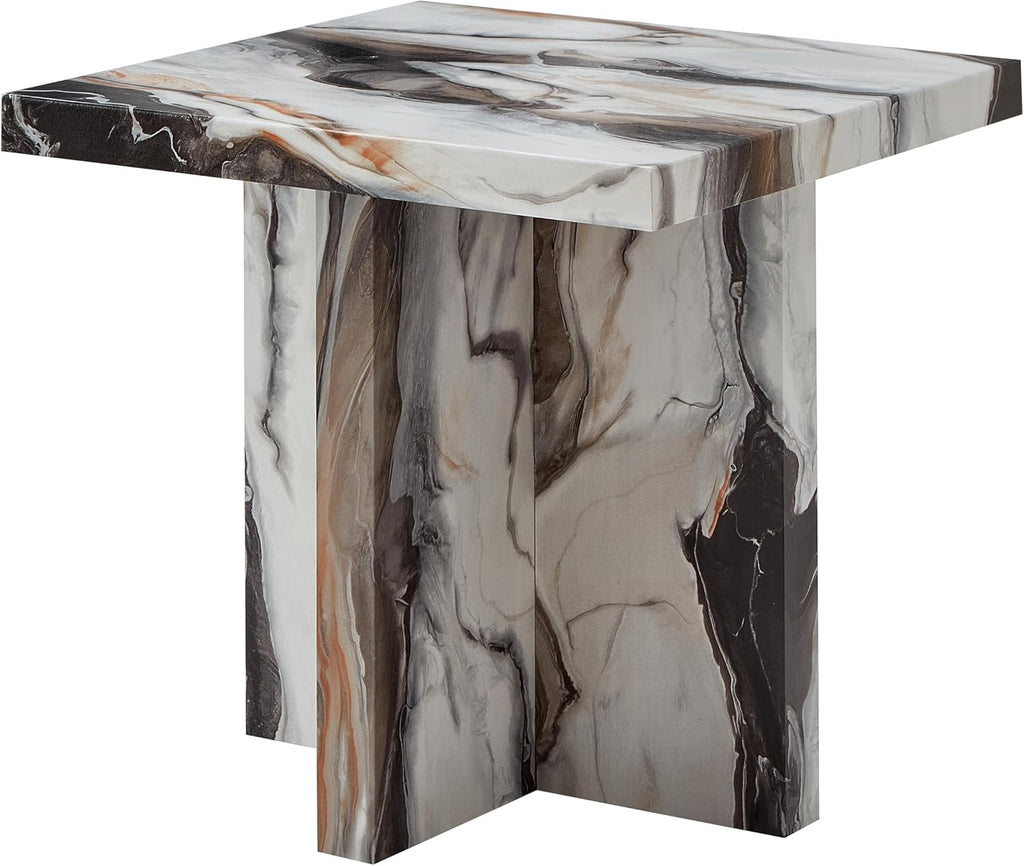 Roundhill Furniture Cavira Modern Faux Marble Living Room Side Table, Off-White