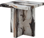 Roundhill Furniture Cavira Modern Faux Marble Living Room Side Table, Off-White