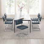 Zesthouse Faux Leather Dining Chairs Set of 6, Industrial Metal Chairs with Stainless Chrome Legs, Mid Century Modern Cesca Chair for Kitchen & Dining Living Room, Upholstered Armless Chair, Blue