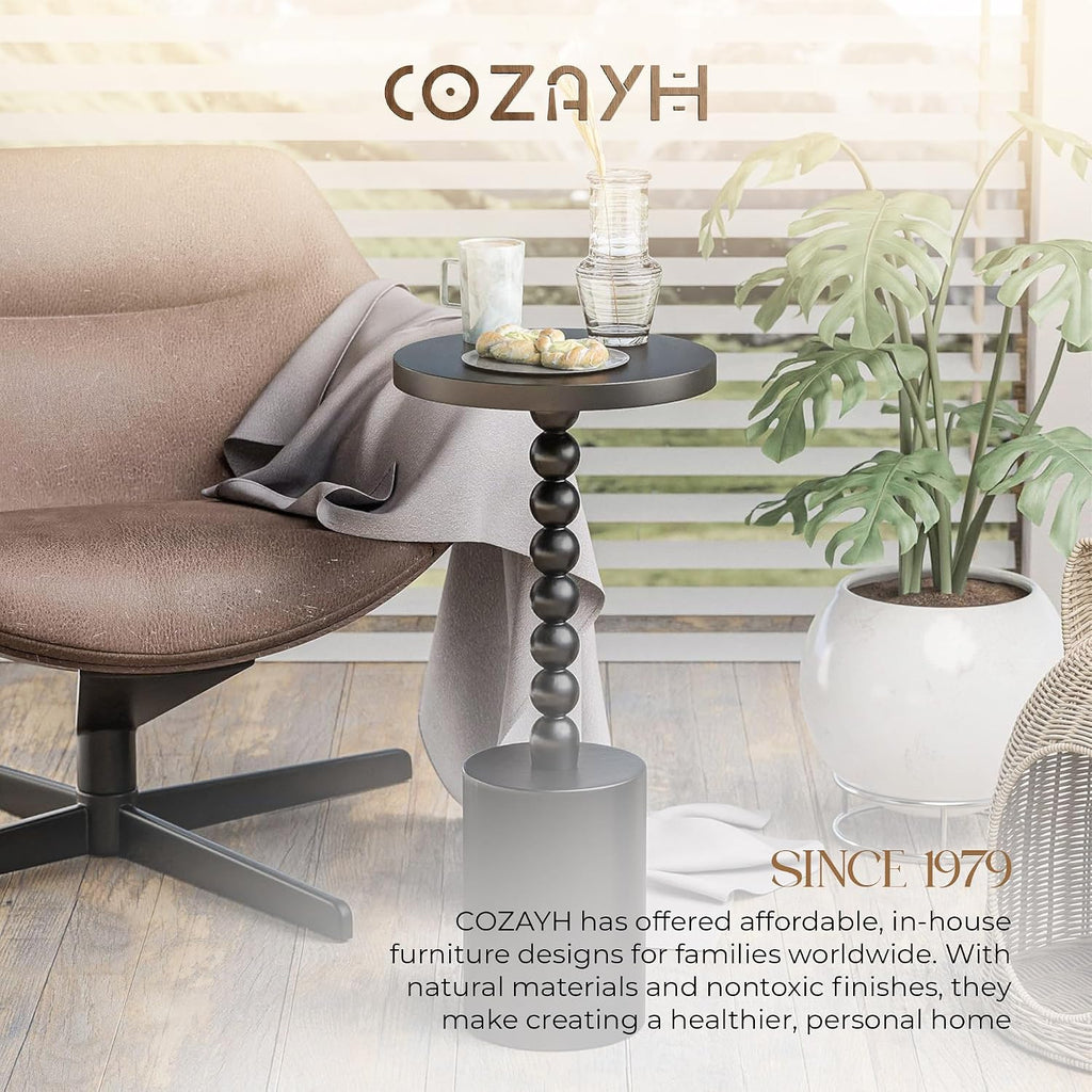 COZAYH Farmhouse Pedestal End Table, Rustic Wood Drink Table with Base, Round Martini Table for Small Space Living Room, Bedroom, Black