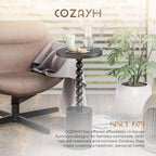 COZAYH Farmhouse Pedestal End Table, Rustic Wood Drink Table with Base, Round Martini Table for Small Space Living Room, Bedroom, Black