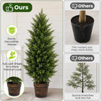 4FT Artificial Topiary Cedar Trees Outdoor, Realistic Faux Pine Shrubs Plants, UV Resistant Fake Evergreen Plants for Front Porch Decor, Artificial Bushes Cypress for Home Offices, Set of 2