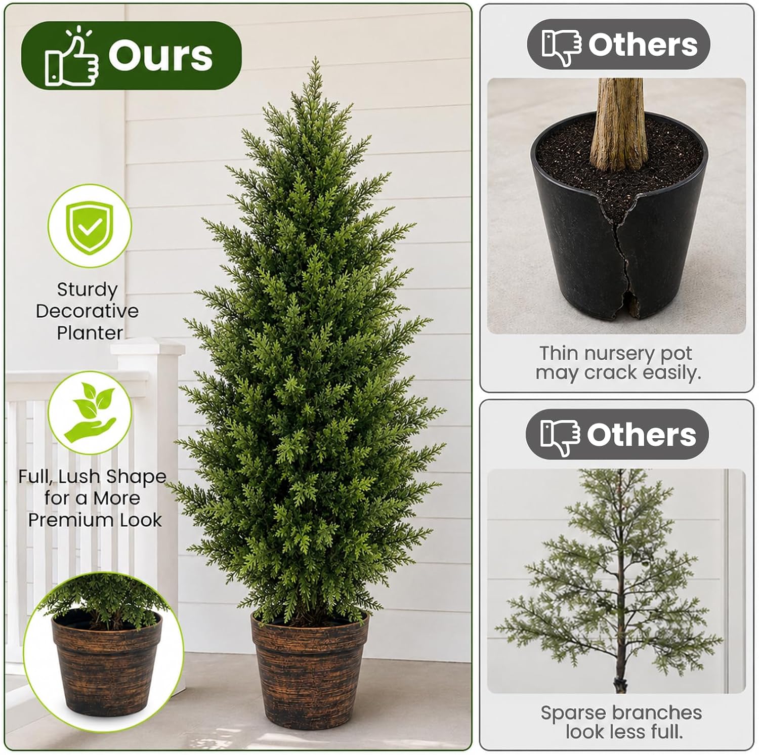 4FT Artificial Topiary Cedar Trees Outdoor, Realistic Faux Pine Shrubs Plants, UV Resistant Fake Evergreen Plants for Front Porch Decor, Artificial Bushes Cypress for Home Offices, Set of 2