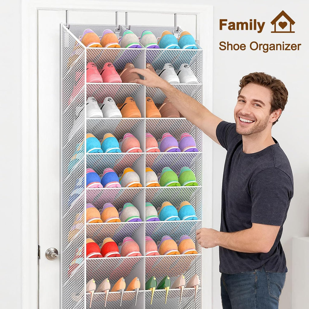 UVIAHOMI Over the Door Shoe Organizer for 30 Pairs, 10-Tier Light Grey