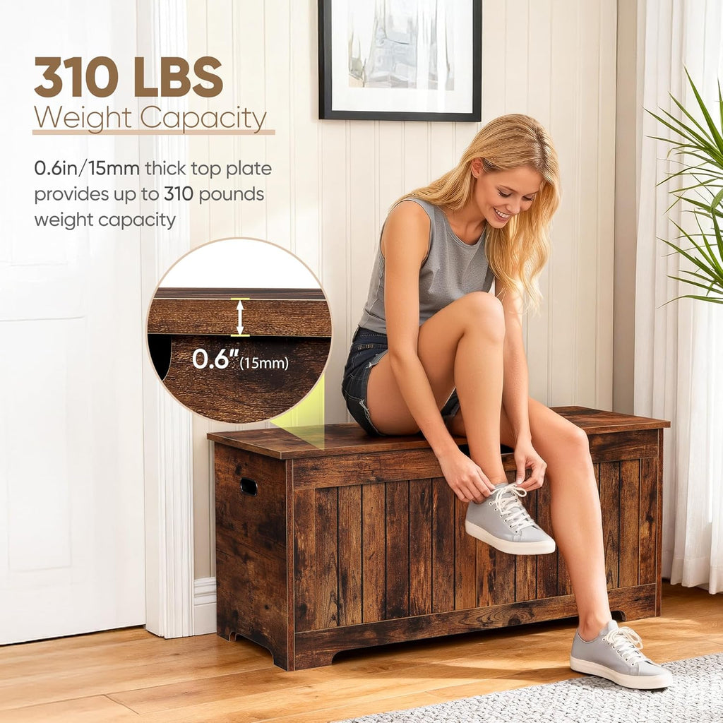 Wooden Storage Chest,30/40 Inch Storage Trunk w/2 Safety Hinges, Storage Bench, Modern Lift Top Chest Box Organizer (Rustic Brown, 40 Lx 15.7 W x19 H Inch)