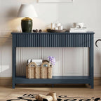 Treocho 47" Fluted Console Table with 3 Drawers, Narrow Long Entryway Table with Storage and Shelf, 2-Tier Sofa Table Behind Couch Accent Tables for Entrance Foyer, Hallway, Living Room, Blue