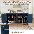 Fluted Sideboard Buffet Cabinet with Storage, 58" Mid Century Modern Accent Cabinet with Arch Doors, Large Wood Media TV Console Table Credenza for Dining Room, Kitchen, Living Room Entryway, Blue