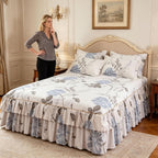 3-Piece Ruffled Bed Skirt Set with Floral Print, Floral Ruffled Bed Skirt 3-Piece Set, Soft Bedding Set with Pillowcase, Elegant Bed Sheet Set for Bedroom Decor (White, 60×80 inches)