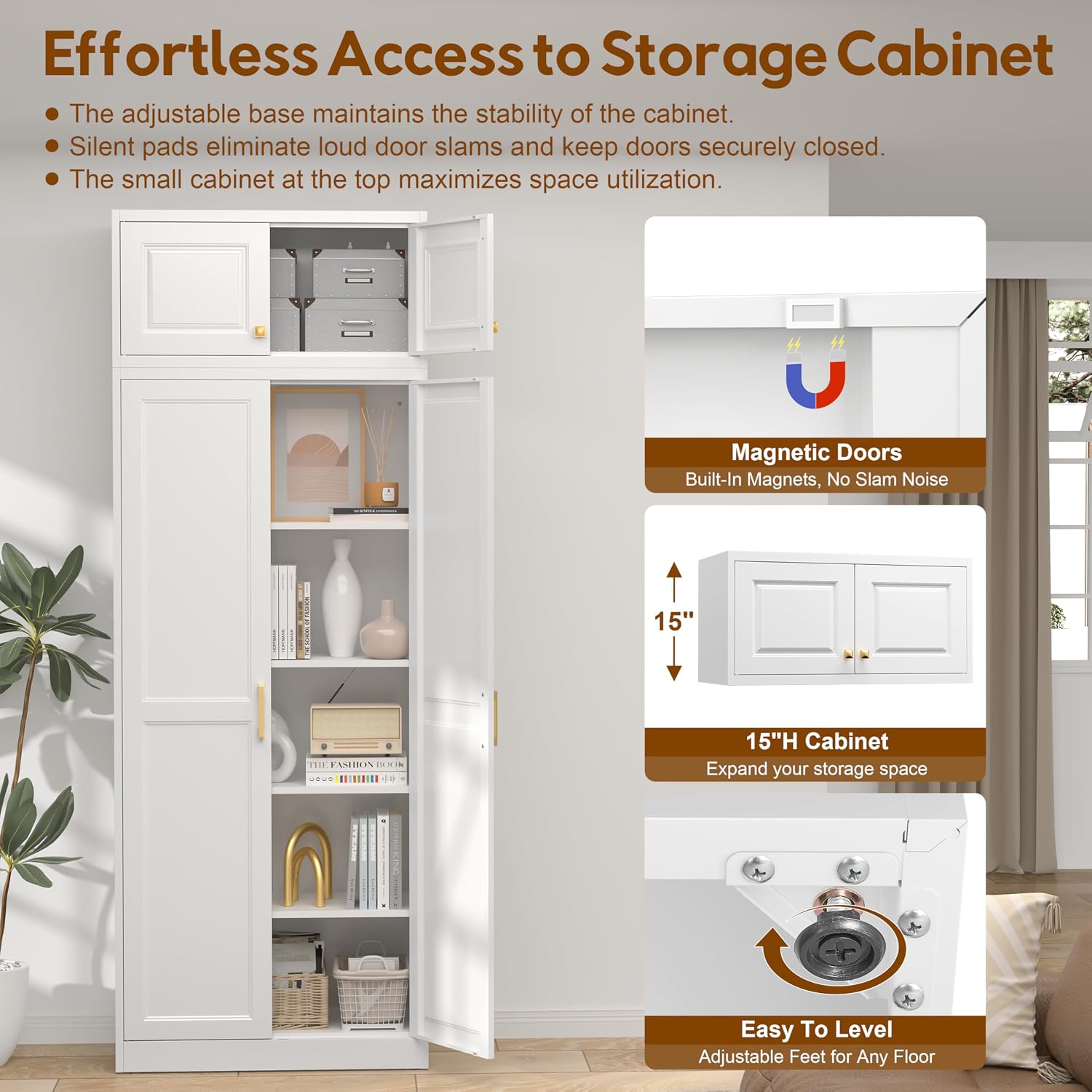 UNICOLY 86.61" H Kitchen Pantry Cabinet, Tall Storage Cabinet with Doors and 4 Shelves, Metal Storage Cabinets for Kitchens, Living Room, Dinning Room, Assembly Required, White