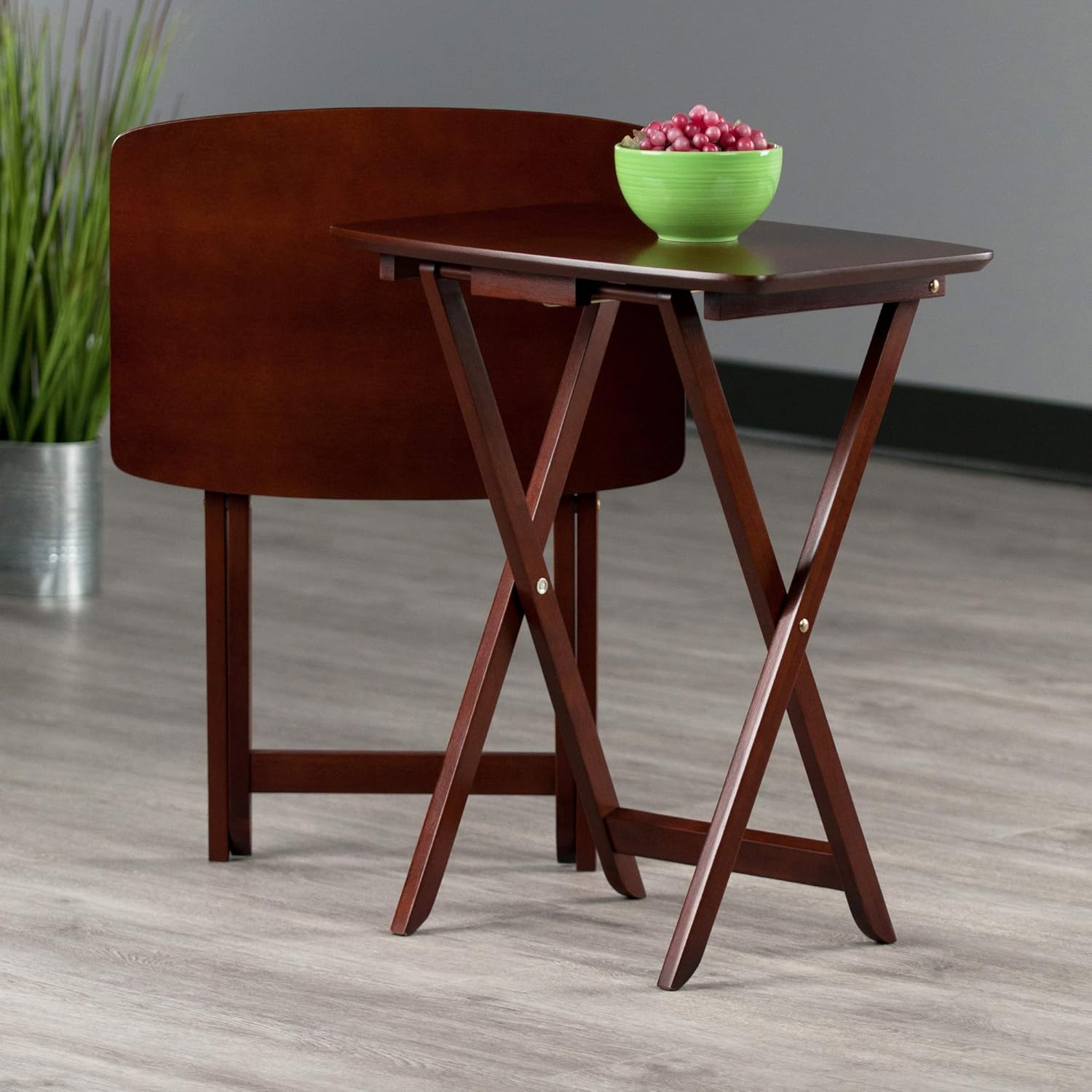 Winsome Darlene Set of 2 Foldable Snack Tables, 26" in Walnut, Easy to Store Portable Fold Up Table Set for Kitchen, Living Room TV Dining, Crafts, Puzzles, Work From Home