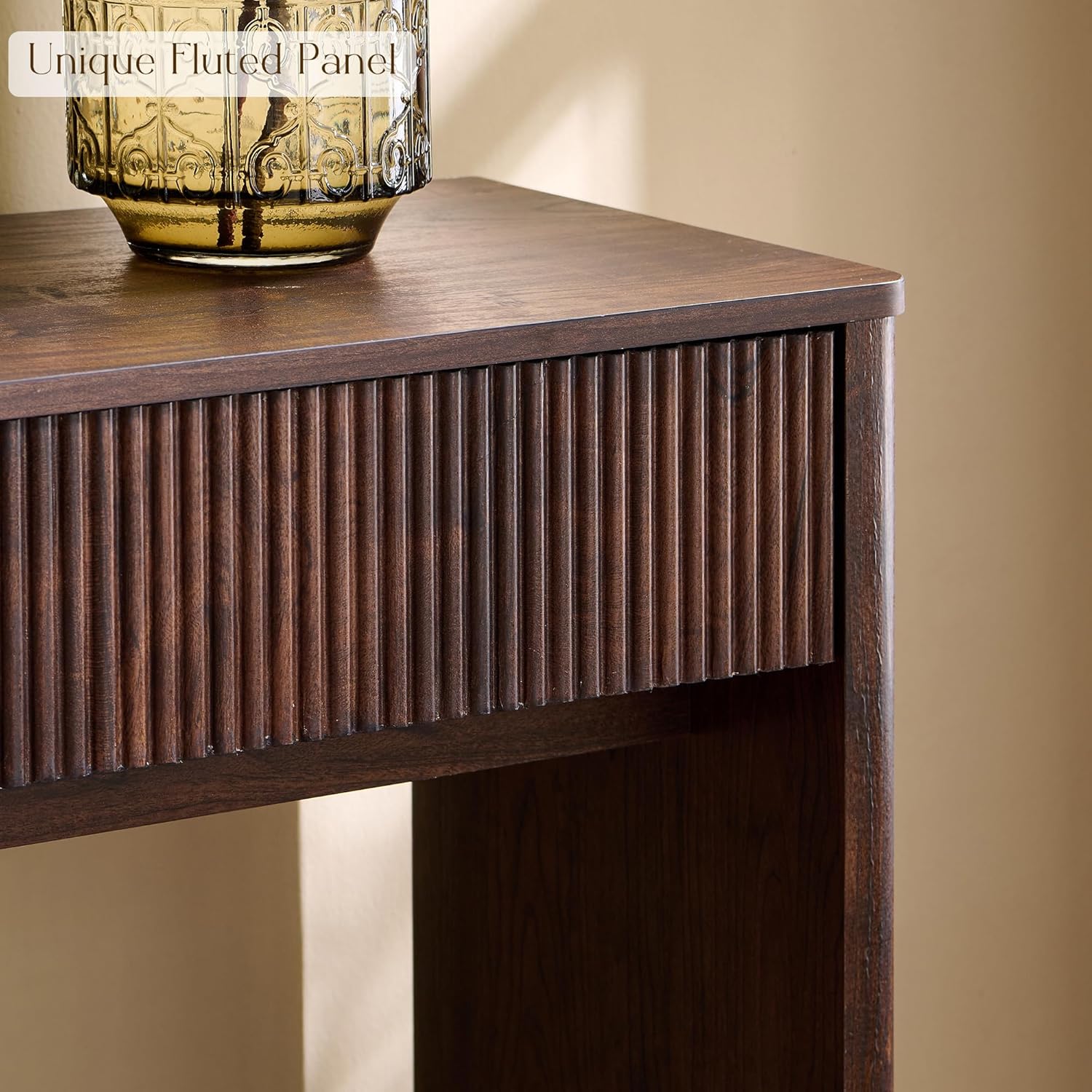 OKD 63" Fluted Console Table for Entryway, Modern Entryway Table with 2 Large Drawers, Long Sofa Table Behind Couch for Living Room, Hallway, Couch, Foyer，Dark Walnut
