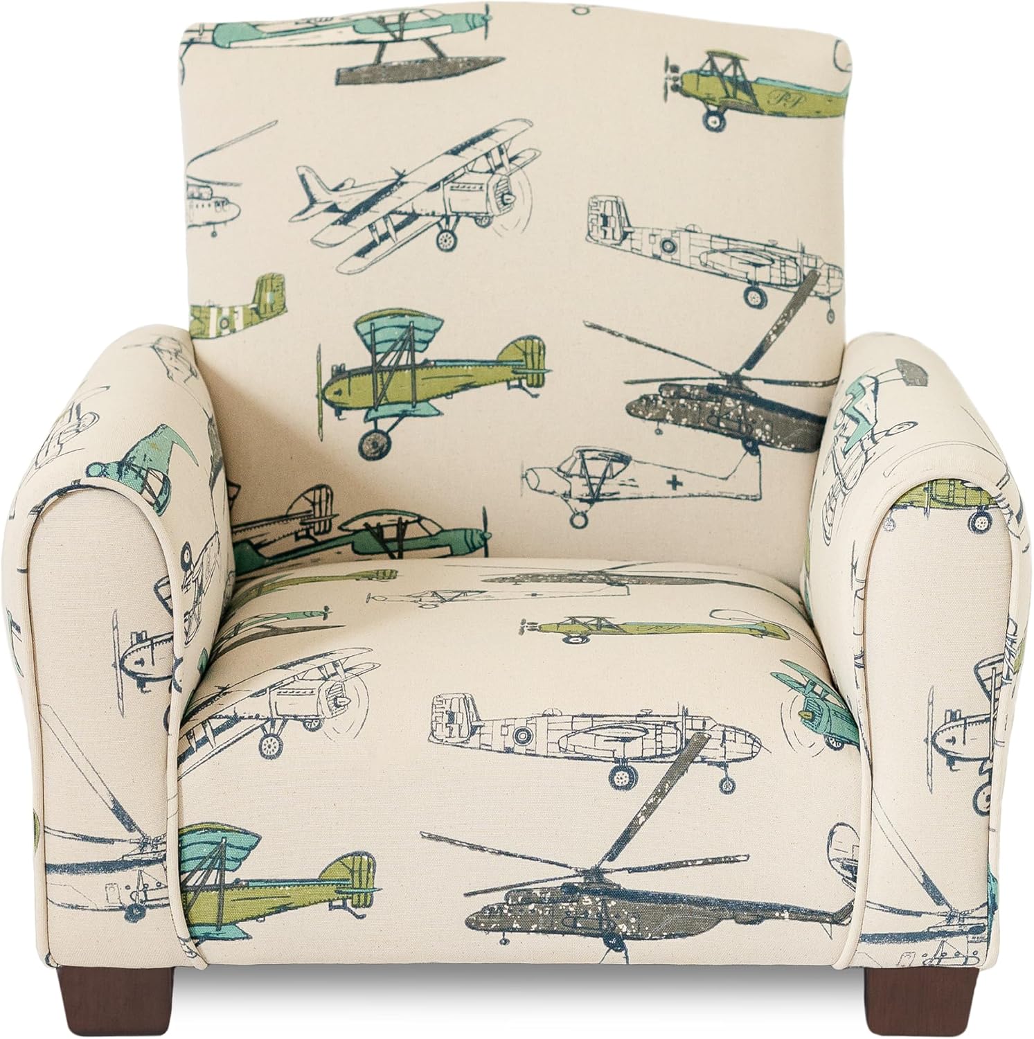 Toddler Personalized Armchair, Kids Upholstered Rocking Chair with Personalization, Toddler Chair with Personalized Name, Comfy Child Armchair, (Airplanes Print, Legs)