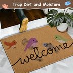 Yinhua Colorful Birds Coir Door Mat, Heavy Duty Welcome Mat with Non-Slip Rubber Backing, Low Pile Front Door Mats for Outside Entrance, Natural Entry Mats Coconut Fiber Surface for Porch 17"x30"