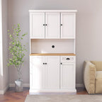 Freestanding Kitchen Pantry with Dawer & 3 Shelves, 2 Single Doors & 2 Double Doors, Modern Minimalist, Rectangular Storage Cabinet, for Living Room, Dining Room, White
