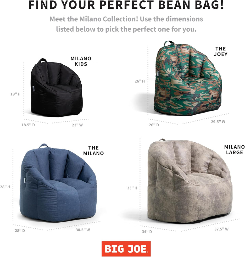 Big Joe Milano Bean Bag Chair for Kids, Teens, Adults, Durable Easy-Clean Navy Smartmax, Nylon Polyester Blend, Lightweight Seat for Reading Nook and Gaming, 2.5 Foot Refillable