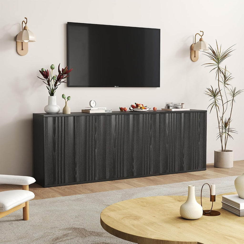 31.5" Buffet Cabinet with Storage for Living Room, Fluted Sideboard with Adjustable Shelves & Press-Spring Doors, Modern Coffee Bar Cabinet for Entryway & Kitchen, Black