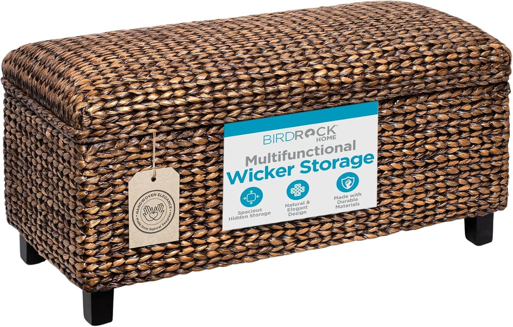 BIRDROCK HOME Hand-Woven Abaca Seagrass 36" Storage Bench with Lift-Top Lid (Brown Wash)